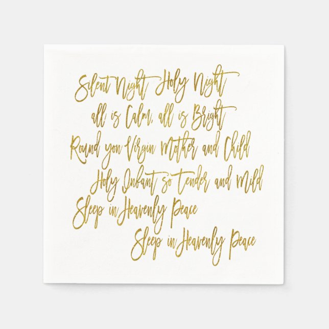 Silent Night Christmas Carol Lyrics Gold Script Napkin (Front)
