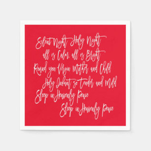 Silent Night Christmas Carol Lyrics Red White Napkin