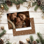 Silent night Christmas elegant modern  photo Holiday Card<br><div class="desc">Photo first Christmas hand drawn tree natural brown elegant design</div>