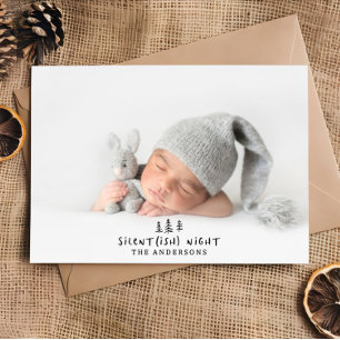 Silent night Christmas elegant modern photo Holiday Card