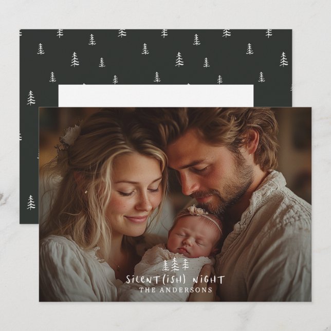 Silent night Christmas elegant modern  photo Holiday Card (Front/Back)