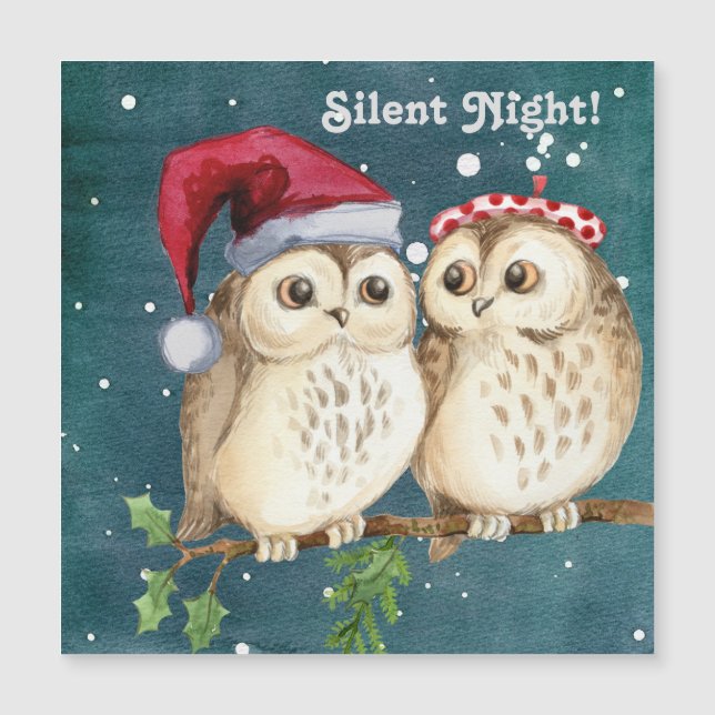 Silent Night Christmas Pair of Owls Ready to Sleep (Front)
