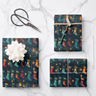 Silent Night Christmas Stockings Wrapping Paper Sheet