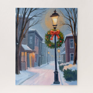 Silent Night Christmas Town Wreath Watercolor Jigsaw Puzzle