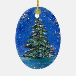Silent night Christmas tree by Renee Lavoie Ceramic Tree Decoration