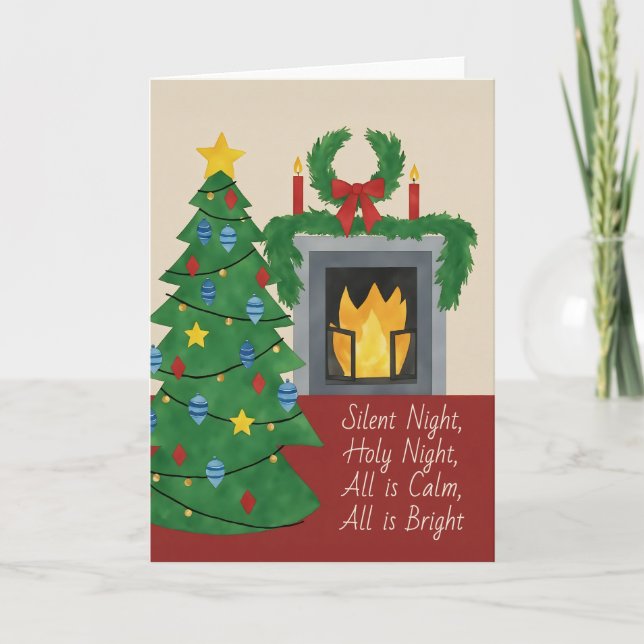 Silent Night Christmas Watercolor Card (Front)