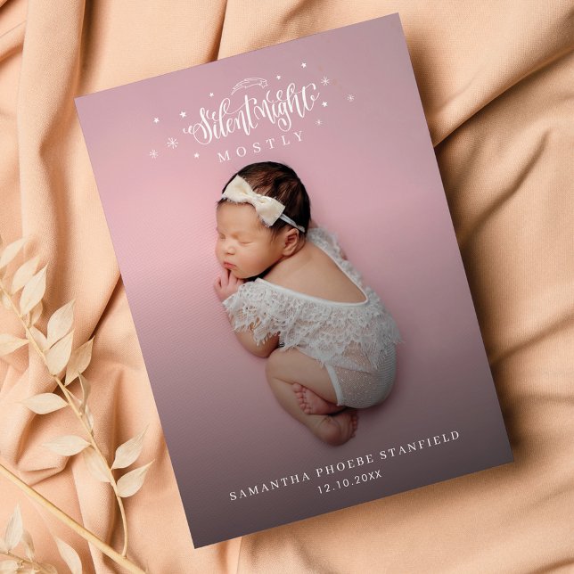 Silent Night Cute Christmas Baby Birth Photo Announcement (Silent Night Christmas Baby Announcement Photo Card)