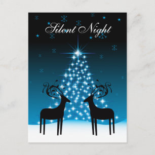 Silent Night ~ Deer and Christmas Tree Holiday Postcard