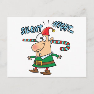 silent night elf ear candy cane stuffed humour postcard