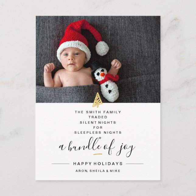 Silent Night Funny Christmas Birth Announcement Postcard (Front)