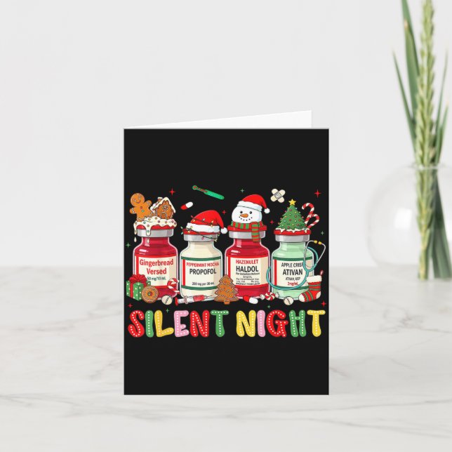 Silent Night Funny Nurse Christmas Design  Card (Front)
