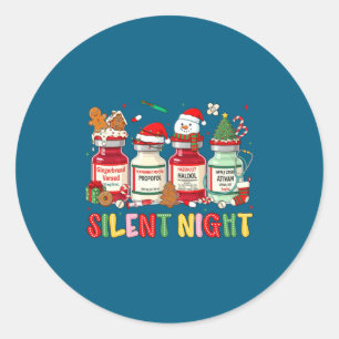 Silent Night Funny Nurse Christmas Design Long Sle Classic Round Sticker