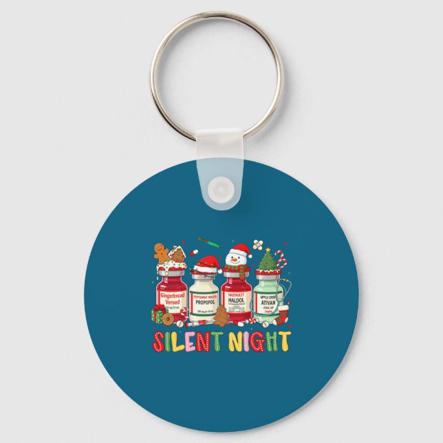 Silent Night Funny Nurse Christmas Design Long Sle Key Ring (Front)