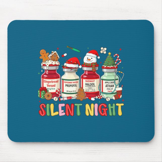 Silent Night Funny Nurse Christmas Design Long Sle Mouse Mat (Front)