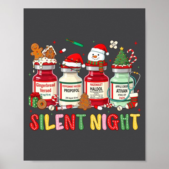 Silent Night Funny Nurse Christmas Design Long Sle Poster (Front)
