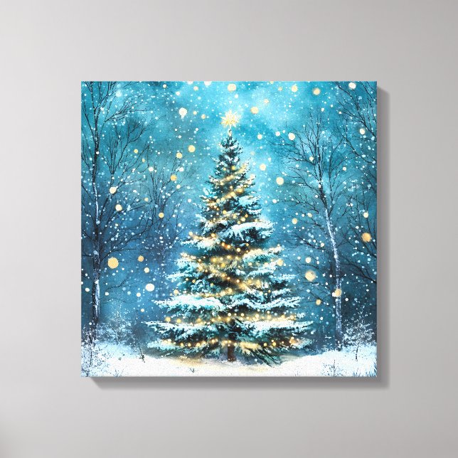 Silent Night Glow Bright Christmas Forest Tree Canvas Print (Front)