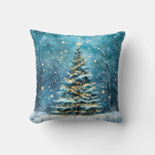 Silent Night Glow Bright Christmas Forest Tree Cushion