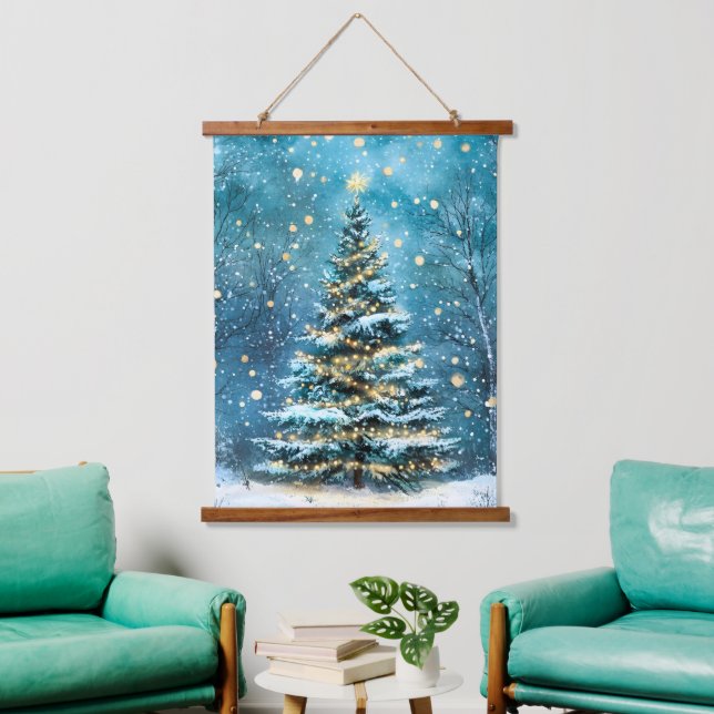 Silent Night Glow Bright Christmas Forest Tree Hanging Tapestry (Living Room)