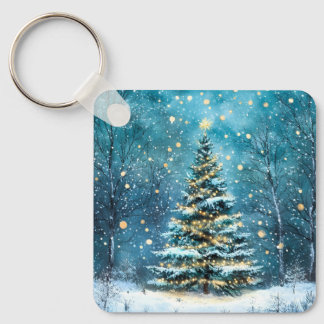 Silent Night Glow Bright Christmas Forest Tree Key Ring