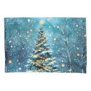 Silent Night Glow Bright Christmas Forest Tree Pillowcase