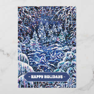 Silent Night Hand-painted Watercolor Christmas Foil Holiday Card