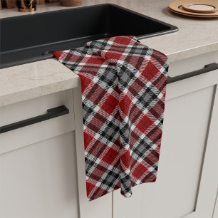 Silent Night Holiday Buffalo Plaid in Red Tea Towel