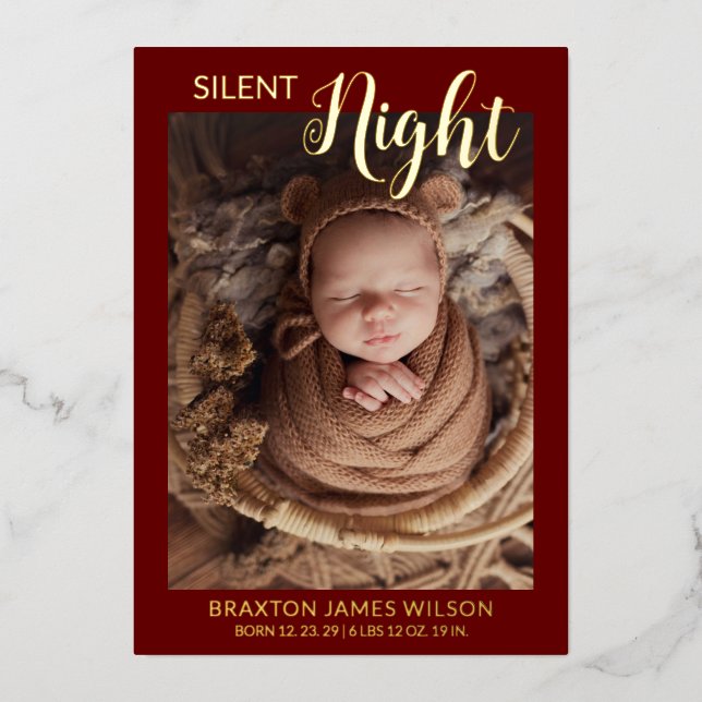 Silent Night Holiday Photo Baby Announcement (Front)