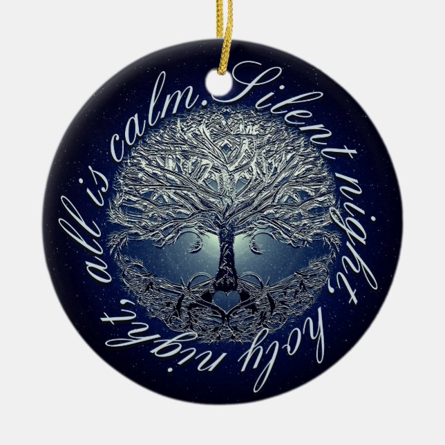 Silent Night Holy Night All Is Calm Ceramic Tree Decoration (Front)