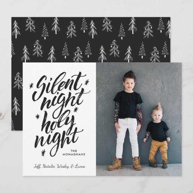 Silent Night Holy Night | Black | Photo Holiday Card (Front/Back)