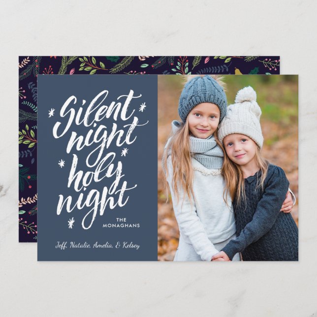Silent Night Holy Night | Blue | Photo Holiday Card (Front/Back)