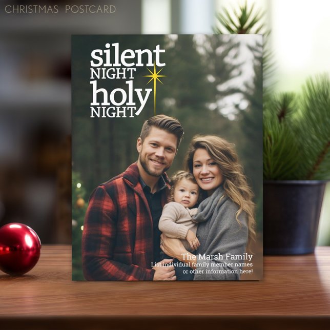 Silent Night, Holy Night Christian Christmas Holiday Postcard (Christian Christmas Card, Photo postcard, Silent Night, Holy Night, modern design with photo)