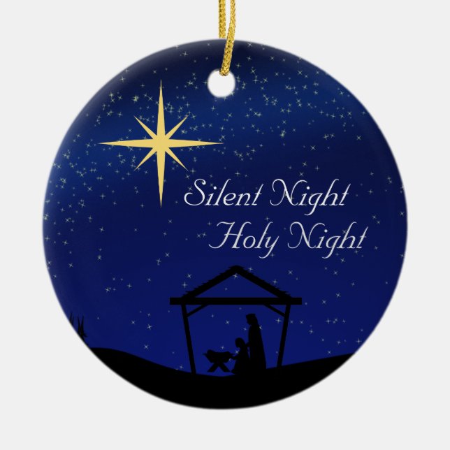 Silent Night, Holy Night Nativity Christmas Ceramic Tree Decoration (Front)