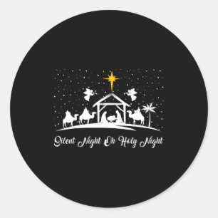 Silent Night Holy Night Nativity Scene Christian C Classic Round Sticker