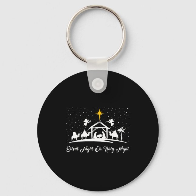 Silent Night Holy Night Nativity Scene Christian C Key Ring (Front)