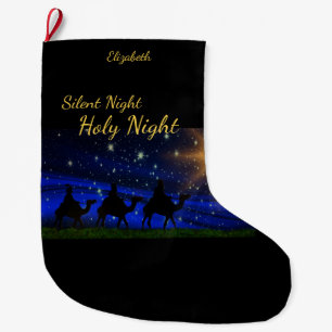 "Silent Night Holy Night" Personalised Name Large Christmas Stocking