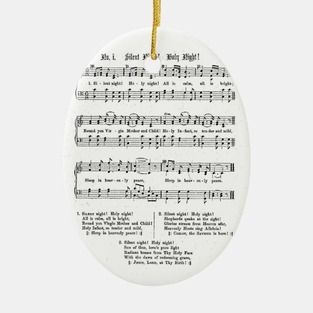 SILENT NIGHT HOLY NIGHT SHEET MUSIC CHRISTMAS SONG CERAMIC TREE DECORATION (Front)