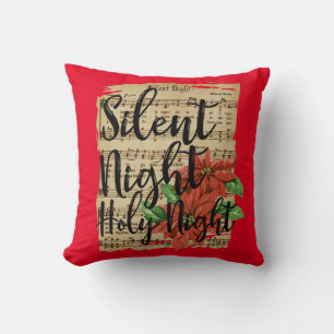 Silent Night Lyrics with Poinsettias  Cushion