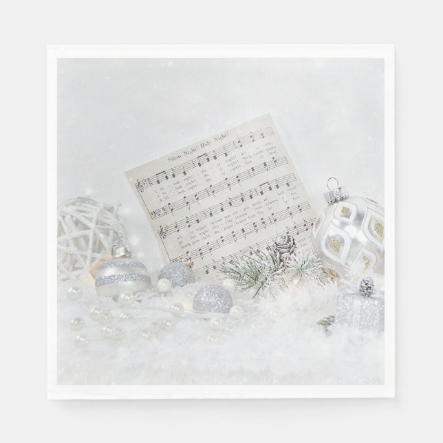 Silent Night Music With Ornaments Napkin (Front)