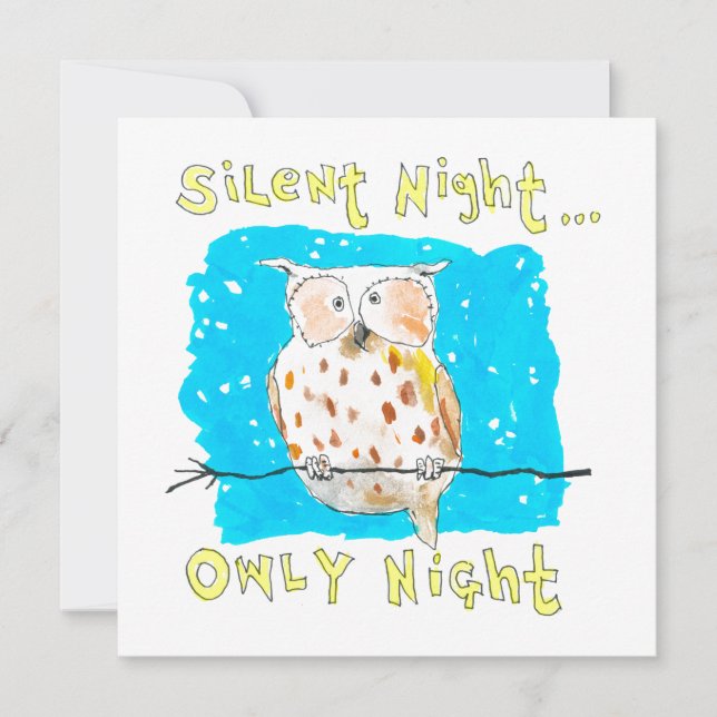 Silent Night Owly Night Holiday Card (Front)