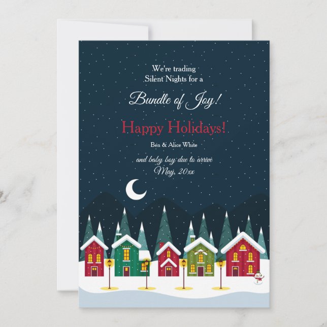 Silent Night Pregnancy Announcement Holiday Card (Front)