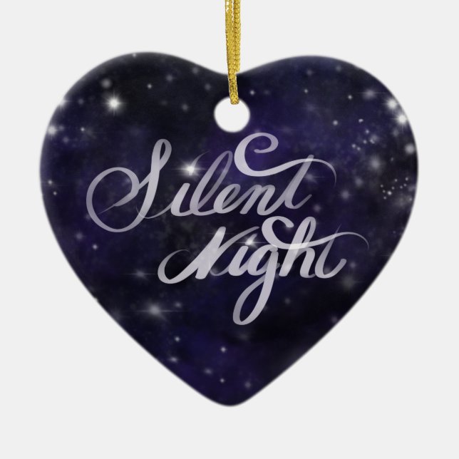 Silent Night - romantic Holiday snow scene Ceramic Tree Decoration (Front)