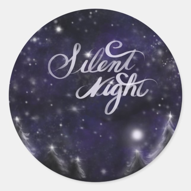 Silent Night - romantic Holiday snow scene Classic Round Sticker (Front)