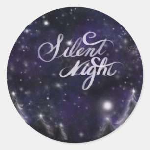 Silent Night - romantic Holiday snow scene Classic Round Sticker