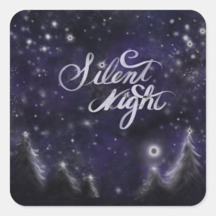 Silent Night - romantic Holiday snow scene Square Sticker