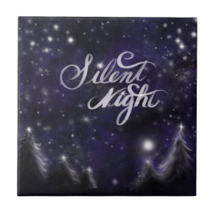 Silent Night - romantic Holiday snow scene Tile