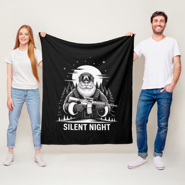 Silent Night Santa Christmas Military Veteran  Fleece Blanket (In Situ)