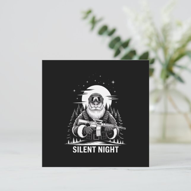 Silent Night Santa Christmas Military Veteran  Holiday Card (Standing Front)