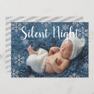 Silent Night Silver Snowflakes Holiday Baby Birth Invitation