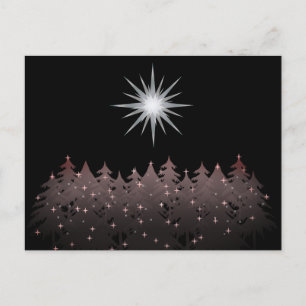Silent Night Sky White Star Trees Modern Christmas Holiday Postcard