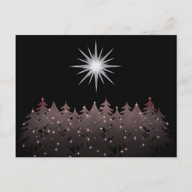 Silent Night Sky White Star Trees Modern Christmas Holiday Postcard (Front)